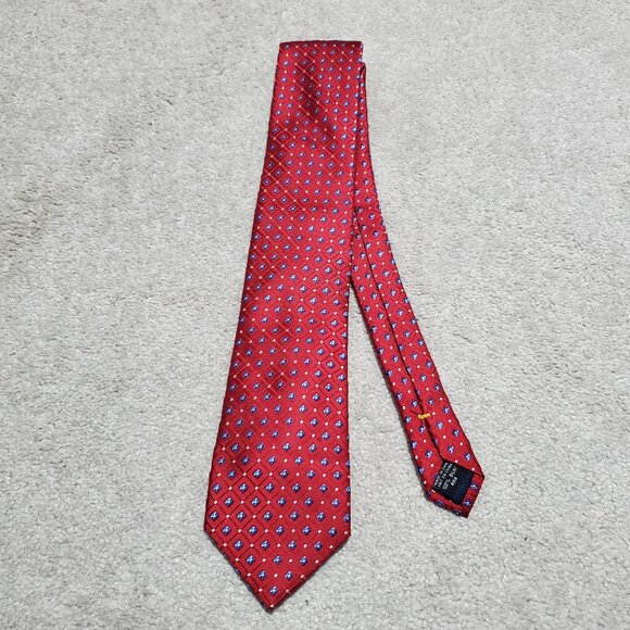 NAUTICA 100% Silk Neck Tie Necktie Geometric Office Red White Blue 3.25" x 59" - Picture 1 of 7